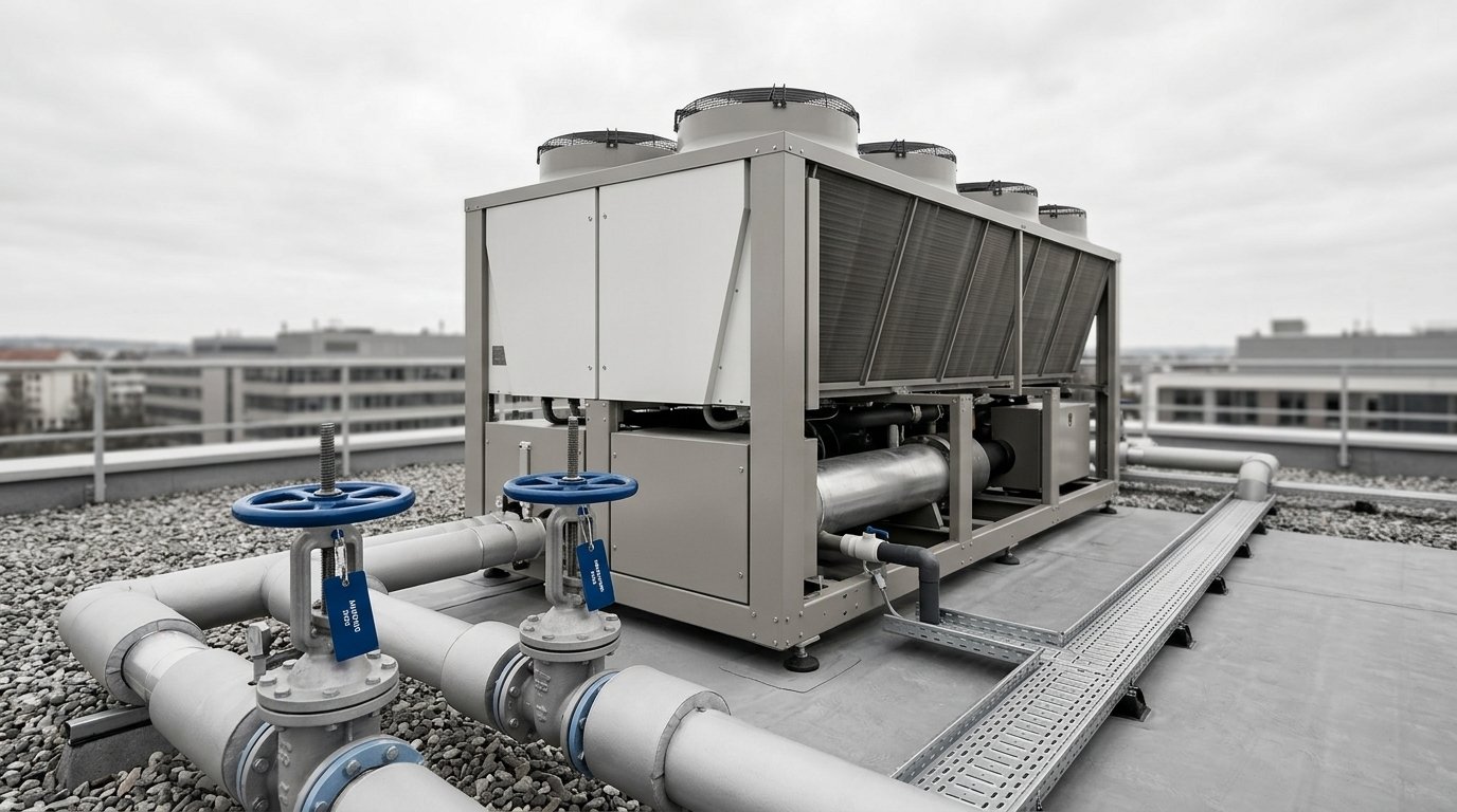 Kaltwassersatz einer Klimaanlage auf einem Flachdach